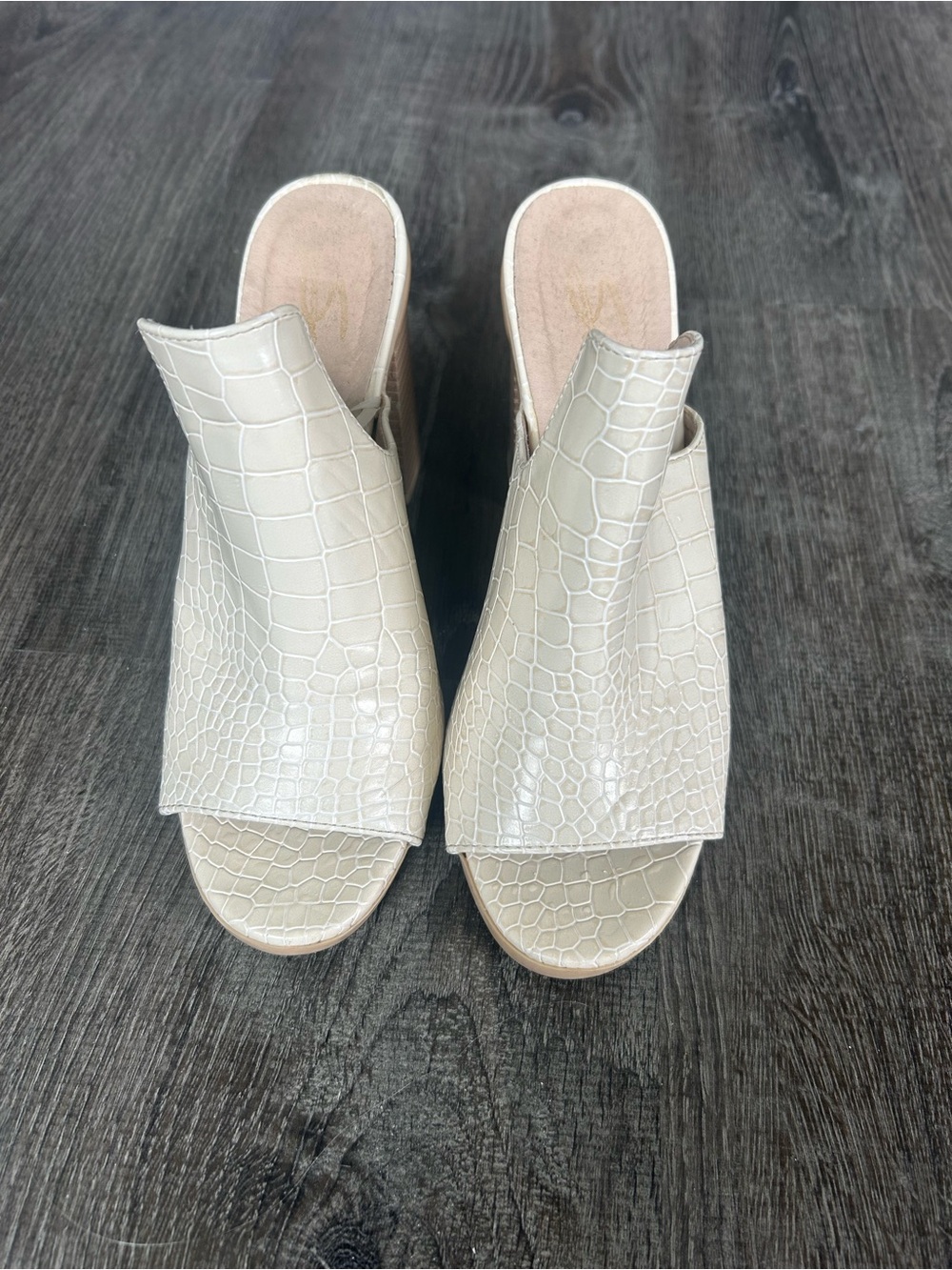 Cream open-toe block heels